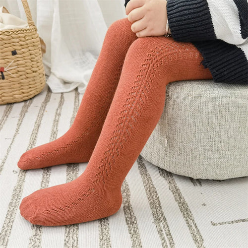0-8Years Summer Baby Tights For Girls Fashion Knitted Ribbed Children's Pantyhose Solid Mesh Toddler Cotton Leggings For Girls