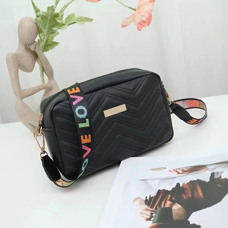 Embroidered PU Camera Bag, Small Square Shoulder Bag, Casual and Versatile