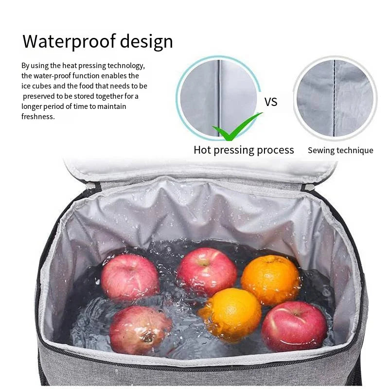 Large Insulated Lunch Bag Black Waterproof Leak-proof Thickened Handheld/Shoulder Carry Outdoor Picnic Lunch Bag