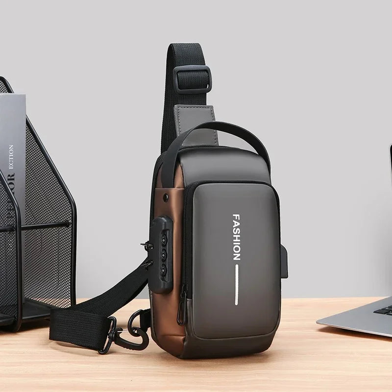 Durable Oxford Fabric Men's Sling Bag - Stylish Motorcycle Crossbody Chest Pack with Phone Pocket, Zip Closure for Daily Commute