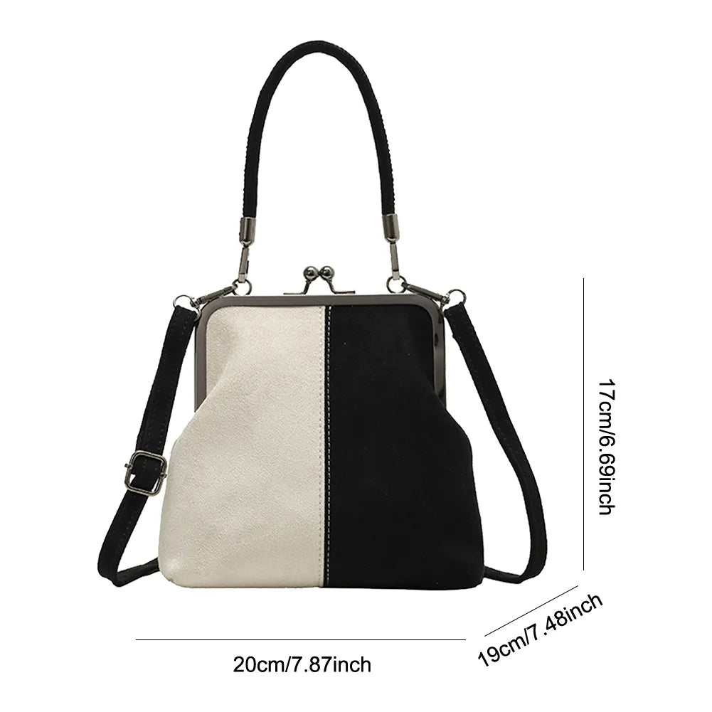Women Fashionable Shoulder Bag Large Capacity Retro Flannel Handbag Leisure Clamp Handbag Travel Shopping Work Shoulder Bag