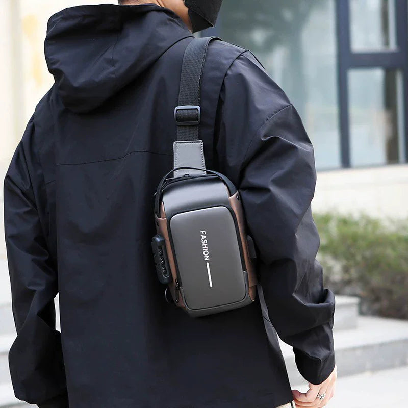 Durable Oxford Fabric Men's Sling Bag - Stylish Motorcycle Crossbody Chest Pack with Phone Pocket, Zip Closure for Daily Commute