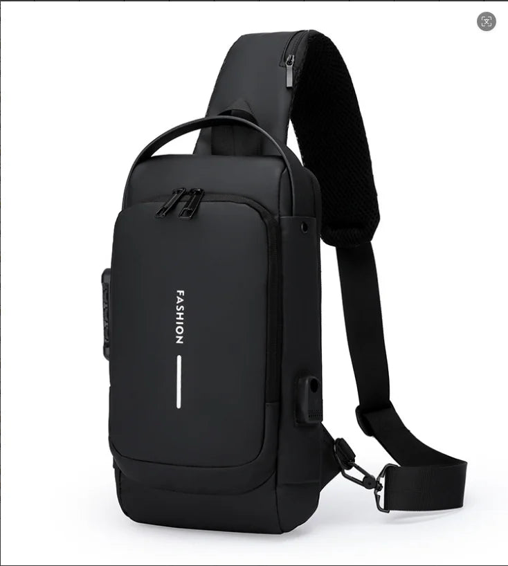 Men's Anti-Theft Chest Bag with Password Lock & USB Port Waterproof Crossbody Sling Backpack for Travel Work Cycling