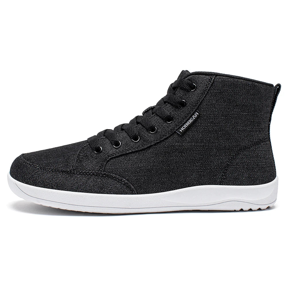 HOBIBEAR Mid-Top Barefoot Shoes Unisex Wide Toe Box Canvas Sneakes Zero Drop Lace Up Outdoor Walking Shoes