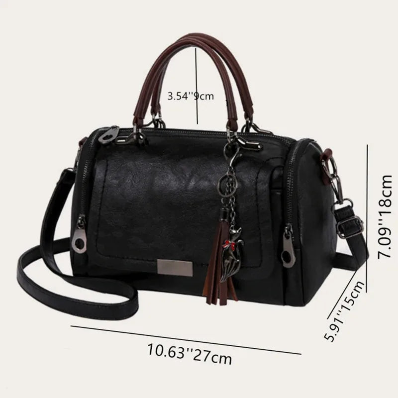 Large Capacity Shoulder Bag for Women with Tassel Decoration Fashion Detachable Chain Boston Handbag Shoulder Bag
