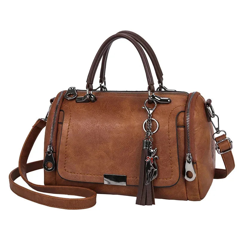 Large Capacity Shoulder Bag for Women with Tassel Decoration Fashion Detachable Chain Boston Handbag Shoulder Bag