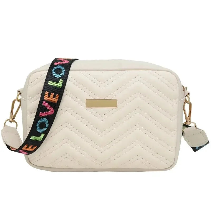 Embroidered PU Camera Bag, Small Square Shoulder Bag, Casual and Versatile