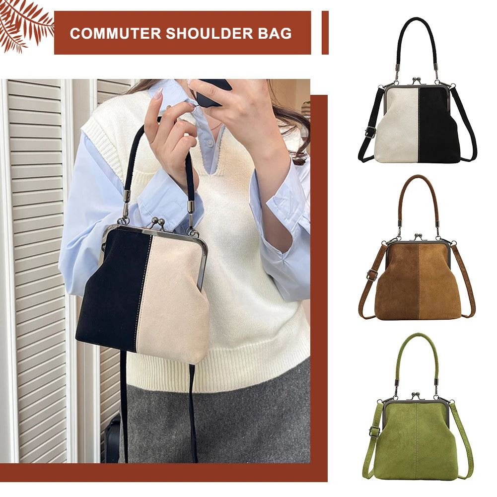 Women Fashionable Shoulder Bag Large Capacity Retro Flannel Handbag Leisure Clamp Handbag Travel Shopping Work Shoulder Bag